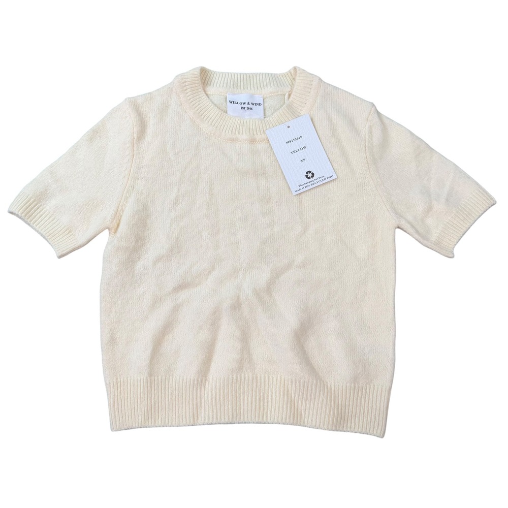 Willow & Wind Womens Short Sleeve Knit Yellow Ribbed Trim Sweater Size XS